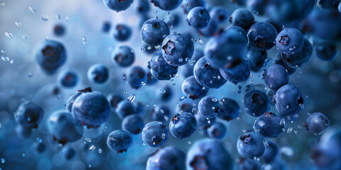 Macro Photograph of Fresh Blueberries With Water Droplets in Motion