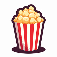 Popcorn in striped container on white background