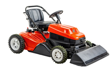 Orange Riding Mower isolated on PNG transparent background, cut out