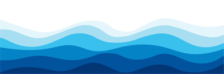 Abstract blue ocean waves with gradient colors on white background.