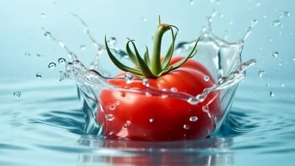 Fresh tomato splashing in water creating ripples and droplets in a clear environment - Powered by Adobe