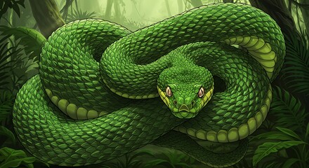 Fototapeta premium Emerald Tree Boa: A Masterpiece of Nature's Art
