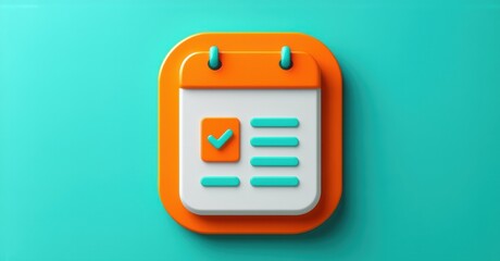 Vibrant orange and teal calendar planner with scheduled tasks and reminders on minimalistic background flat d glossy style round square shape modern app icon featuring clean