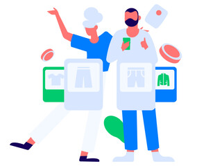 Holiday shopping people doing e-commerce online shopping flat vector concept operation hand drawn illustration
