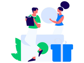 Holiday shopping people doing e-commerce online shopping flat vector concept operation hand drawn illustration
