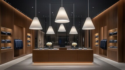 Modern, minimalist men's clothing store interior