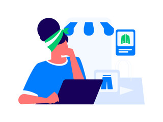 Holiday shopping people doing e-commerce online shopping flat vector concept operation hand drawn illustration
