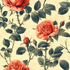 rose drawing pattern in classic illustration style, repeated with elegance