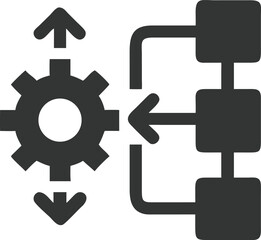 Gray gear with arrows and connected blocks with transparent background