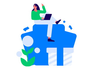 Holiday shopping people doing e-commerce online shopping flat vector concept operation hand drawn illustration
