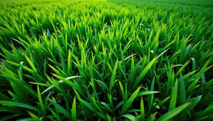 Fototapeta premium Dense, vibrant green grass seen from directly overhead Perfect for backgrounds , illustration, yard, plant
