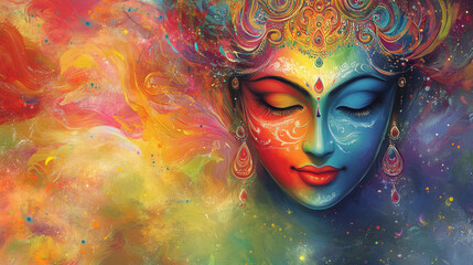 ma durga face expression in colourfull background