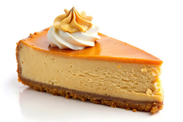 delicious slice of pumpkin cheesecake image isolated on white