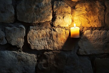 Candle on a stone wall