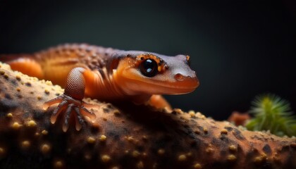 Obraz premium Close-Up of Colorful Gecko Resting on Textured Surface with Dramatic Lighting and Soft Background