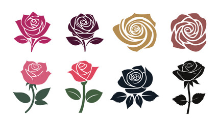 Vector graphic design of a rose icon, elegant and simple floral symbol representing love, romance, beauty, and nature, ideal for wedding, floral arrangements, and beauty-related concepts