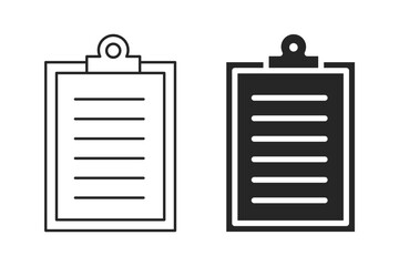 Clipboard document list in 2 variations black isolated illustration for UI. Vector icons in flat style