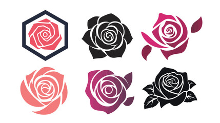 Vector graphic design of a rose icon, elegant and simple floral symbol representing love, romance, beauty, and nature, ideal for wedding, floral arrangements, and beauty-related concepts