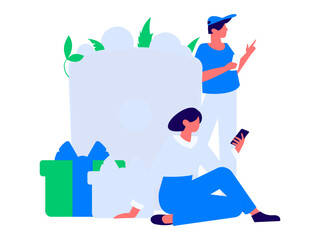 Holiday shopping people doing e-commerce online shopping flat vector concept operation hand drawn illustration
