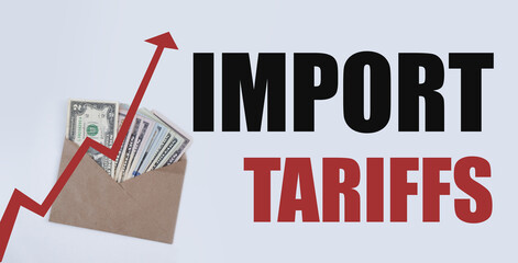 Import tariffs increasing. Arrow going up, concept