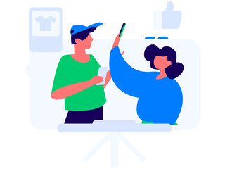 Holiday shopping people doing e-commerce online shopping flat vector concept operation hand drawn illustration
