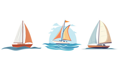 Vector graphic design of a sailing boat on the sea, representing freedom, adventure, and travel, with stylized waves, wind, and nautical elements, ideal for marine themes, summer concepts