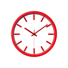 Red wall clock showing 10:09. Concept of time, deadline, and schedule.