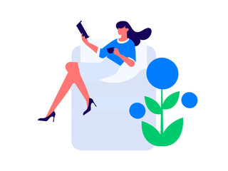 Holiday shopping people doing e-commerce online shopping flat vector concept operation hand drawn illustration
