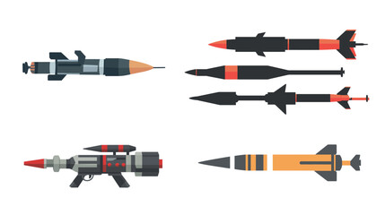 Futuristic small rocket weapon vector illustration featuring detailed missile design, military technology, explosive power, and dynamic shape isolated on white background for modern defense concepts