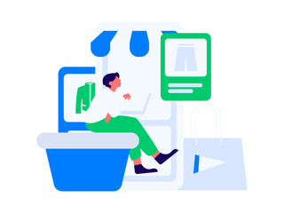 Holiday shopping people doing e-commerce online shopping flat vector concept operation hand drawn illustration
