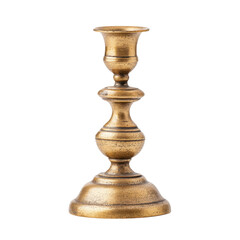 Antique brass candlestick holder isolated on white. Classic vintage home decor.