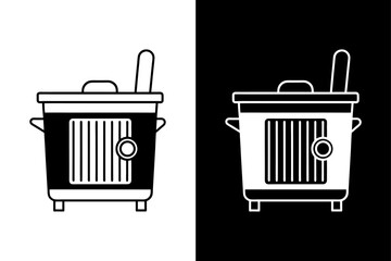 Deep Fryer Silhouette Illustration Monochrome Kitchen Icon Vector.