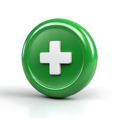 Obraz premium A 3D rendered green button with a white plus sign