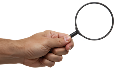 Hand Holding a Magnifying Glass on Transparent Background