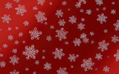 Festive red background adorned with delicate white snowflakes, perfect for winter holidays.