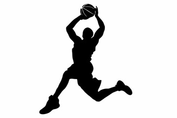 Fototapeta premium Basketball Player SVG – Mid-Air Silhouette Vector for Sports Design and Graphics