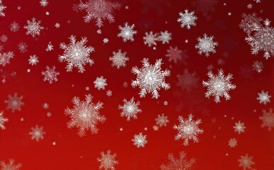 White snowflakes falling on a rich red background. Perfect for winter or holiday designs.