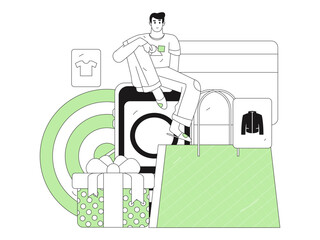 Holiday shopping people doing e-commerce online shopping flat vector concept operation hand drawn illustration
