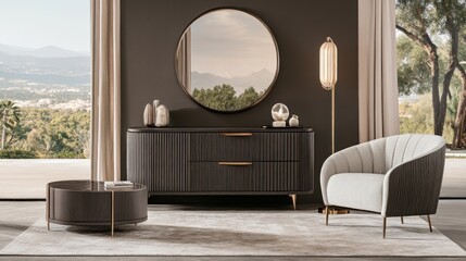 Obraz premium Modern, elegant furniture arrangement in a sophisticated living area.