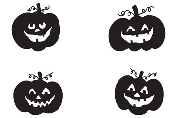 Pumpkin Faces Icon Set Halloween Silhouettes Vector