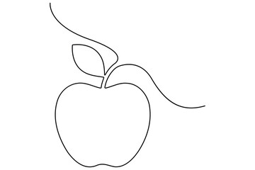 Continuous one line art drawing apple outline vector art illustration
