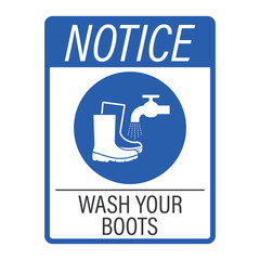 Isolated pictogram showing instruction to clean or wash shoes after use, promoting hygiene and boots cleanliness in workplaces