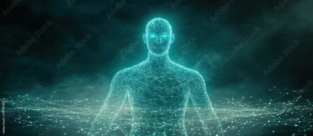 Aufkleber digital human form constructed from glowing network of interconnected data points