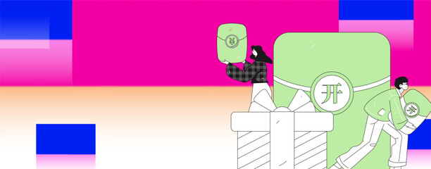 Holiday shopping people doing e-commerce online shopping flat vector concept operation hand drawn illustration
