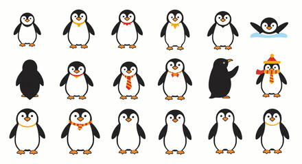 Obraz premium Penguin Cartoon Characters with Accessories Collection