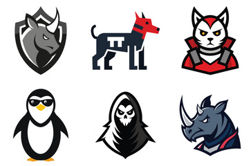 set of wild animals heads logos 