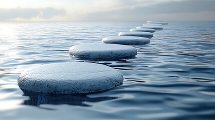 Smooth polished ocean stones floating in water surface high resolution image