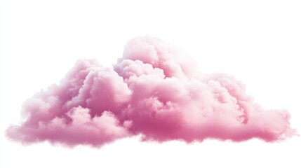 Fototapeta premium A fluffy pink cloud isolated on a white background, creating a whimsical and dreamy visual.