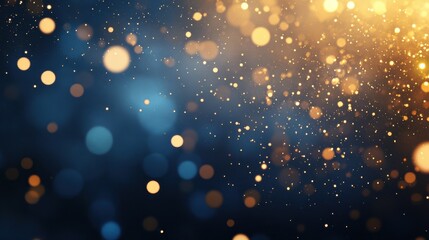 Obraz premium An image featuring golden bokeh lights on a dark blue background, creating a magical and festive atmosphere.