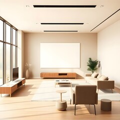 3D rendered minimalist office with light.